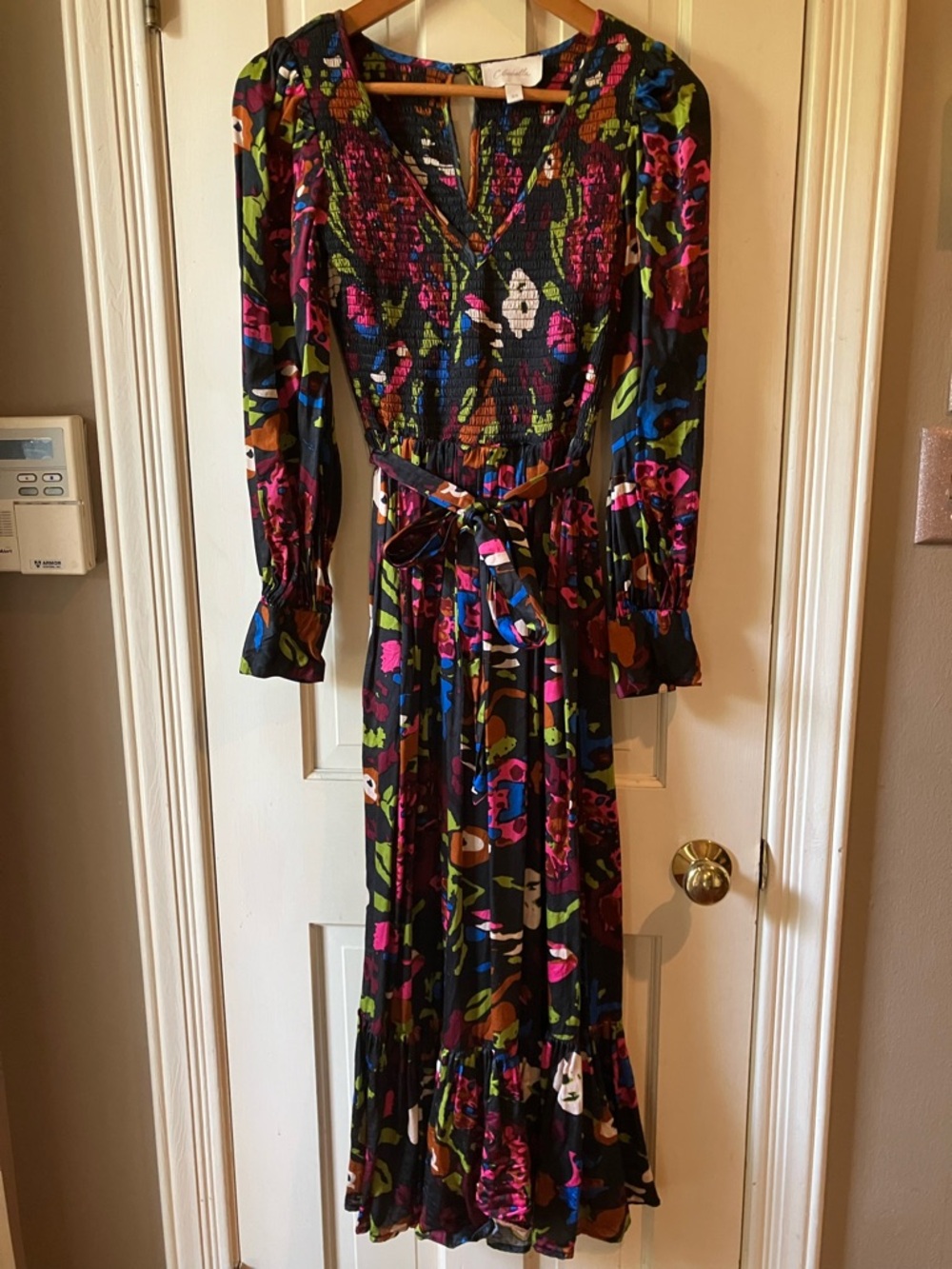 Cleobella Black Multi Floral Smocked Long Sleeve Maxi Dress